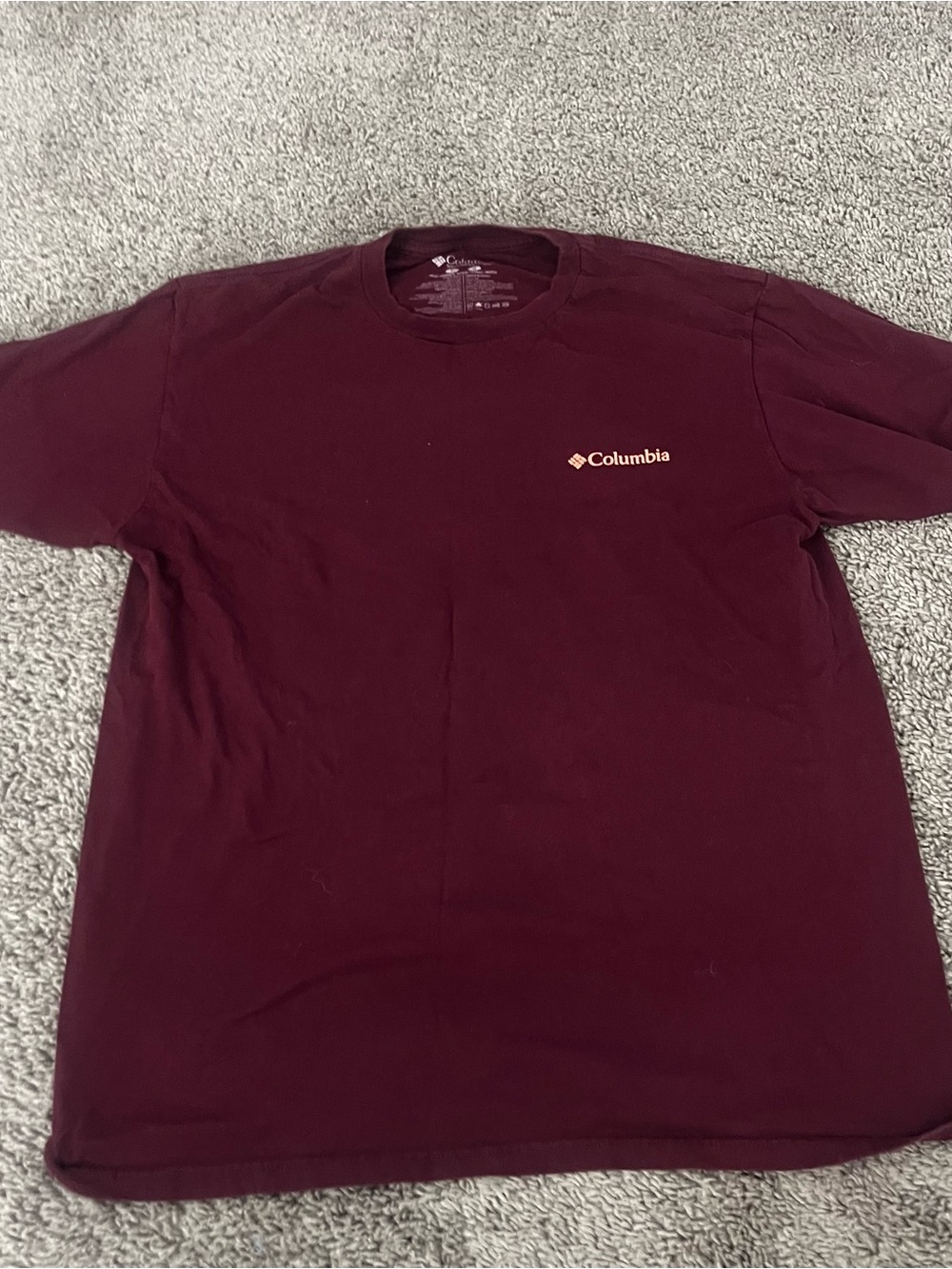 Columbia Men’s Short Sleeve Tee — Deep Burgundy with Cream Logo